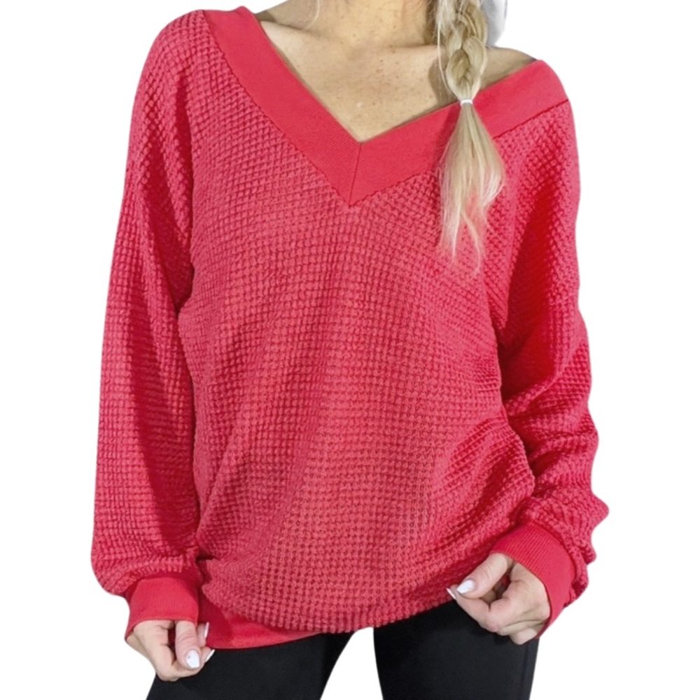 NWT* V-Neck Waffle Knit‎ Bell Sleeve Sweater